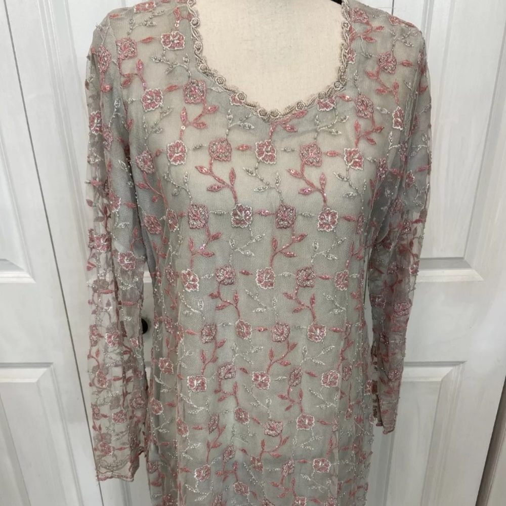 Three Piece Party Dress.Fabric Net. Embroidered.